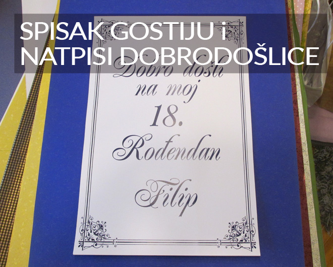Spisak gostiju i natpisi dobrodošlice za restoran