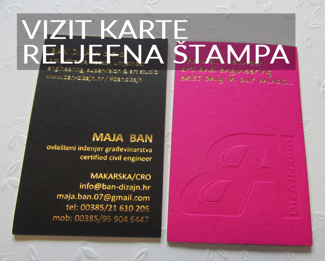 Vizit karte sa reljefnom štampom (Letterpress utisnuta štampa i blindruk)